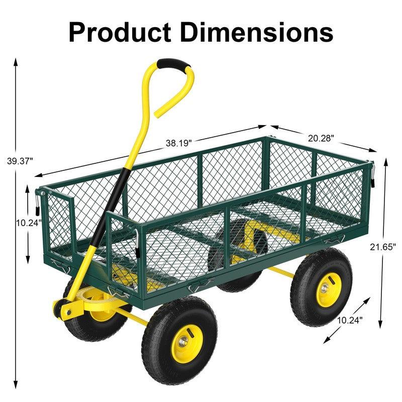 Heavy Duty Garden Cart, 900 Lbs Capacity Garden Wagon with Removable Sides, Gree7