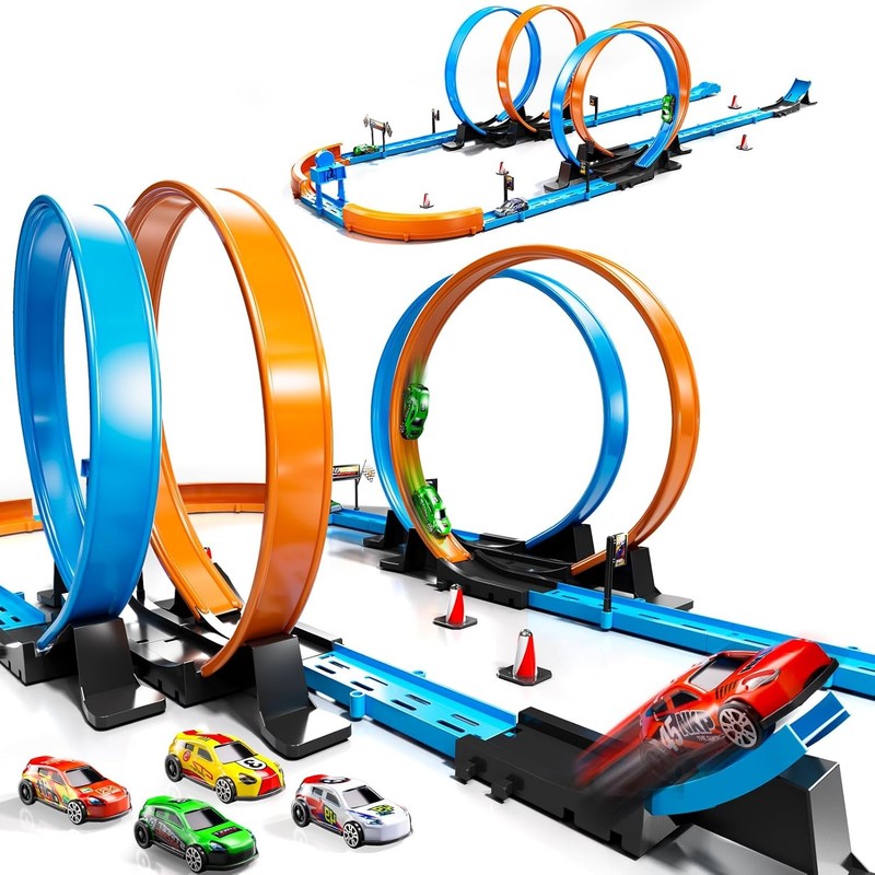 Toy Car Track Gift Set for Boys Kids Age 3 5 4 7 8 12, Long Race Tracks with 4 A5