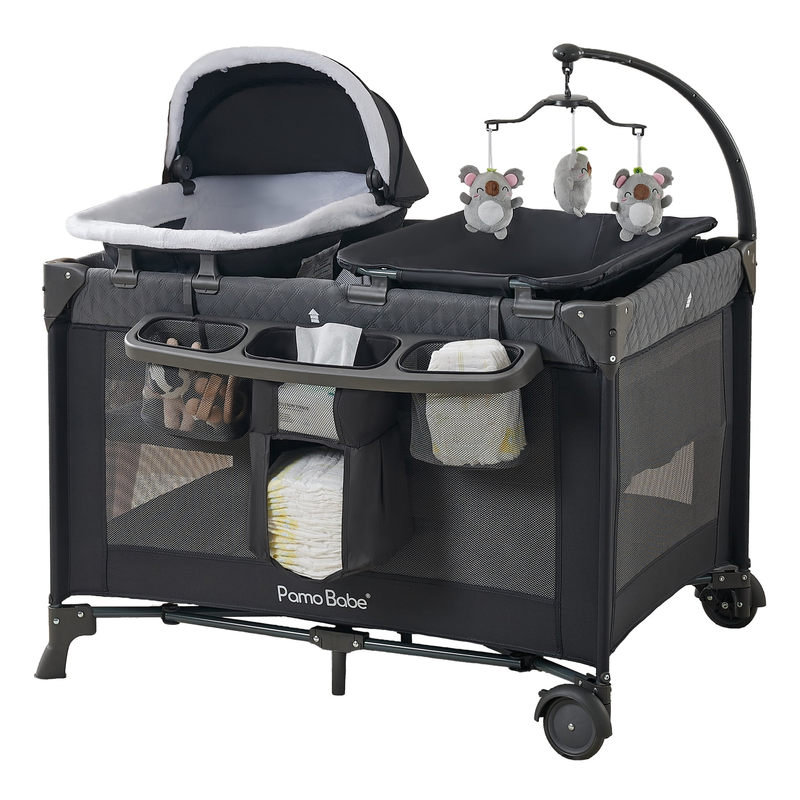 Unisex Nursery Center Playard with Bassinet & Changing Table for Newborn,Grey10