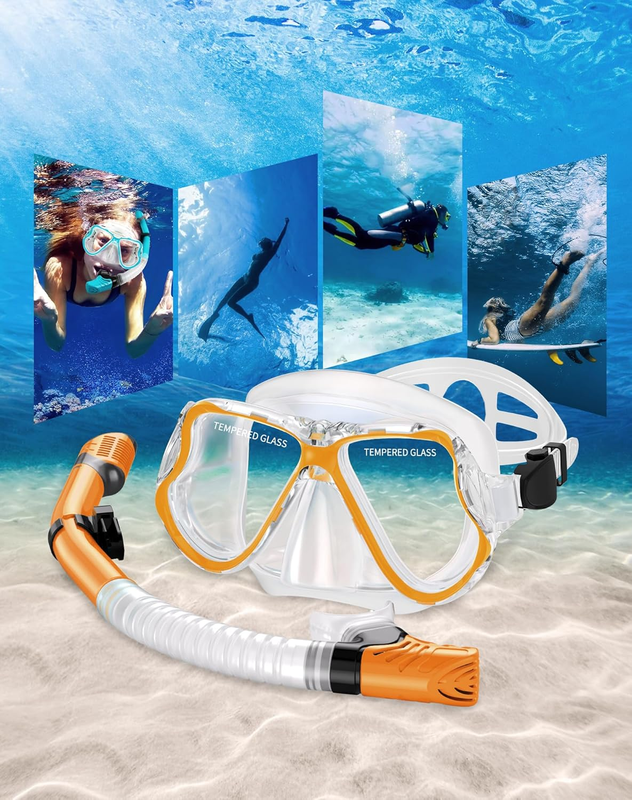 Dry Snorkel Set Panoramic Wide View Anti-Fog Diving Mask Snorkeling Gear6