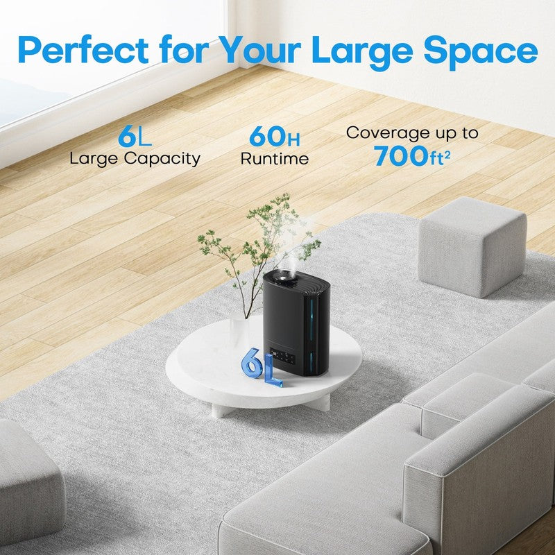 6L Cool Mist Humidifier Top Fill Smart Control Oil Diffuser Timer Black6