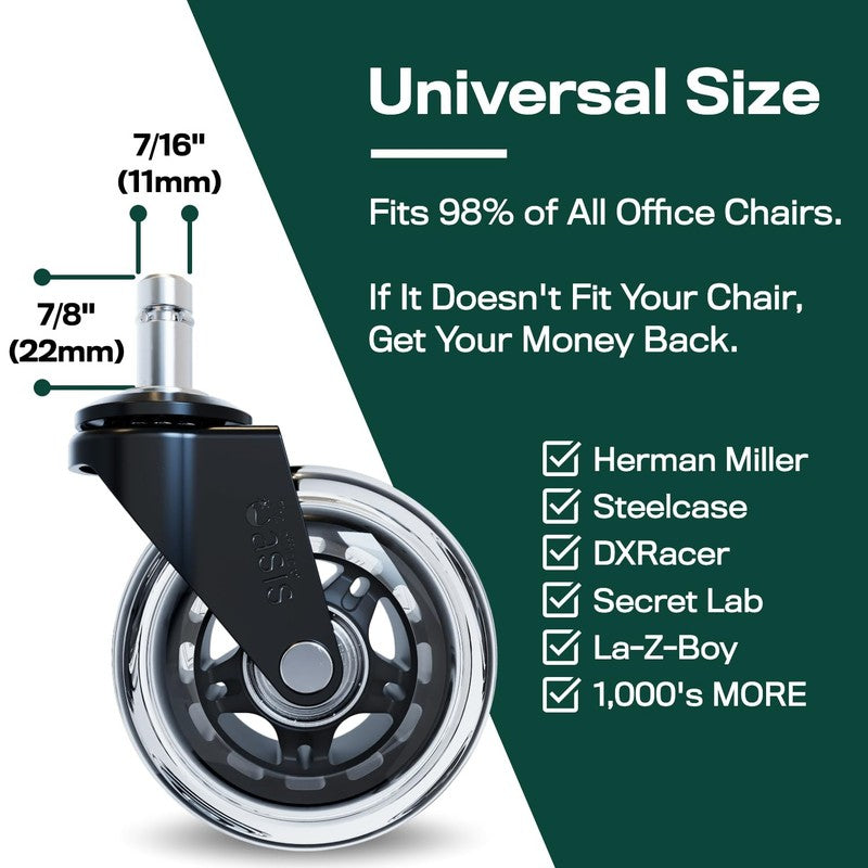 Smooth & Quiet Rollerblade Office Chair Wheels - Safe for Hardwood & Carpet3