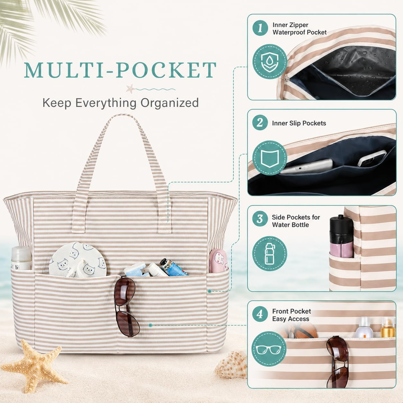 Large Waterproof Beach Tote Sandproof Pool Bag Travel Gym Grocery8