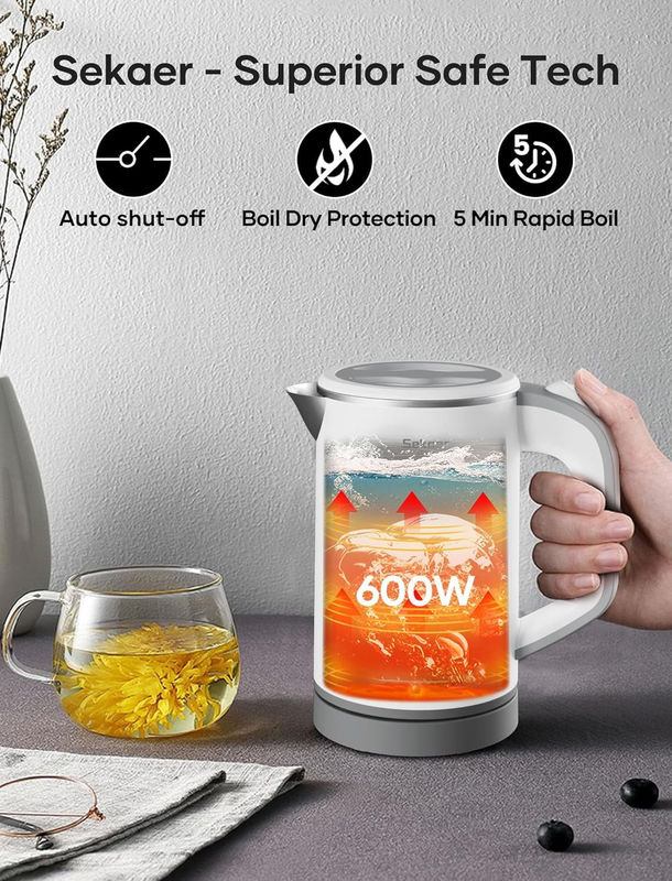 Travel Electric Tea Kettle 0.8L Stainless Steel Auto Shut-Off Boil-Dry White4