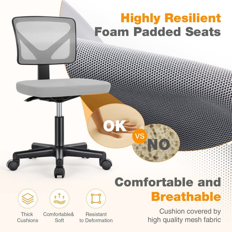 Home Office Desk Chair Armless Mesh Swivel Adjustable Low Back Grey3