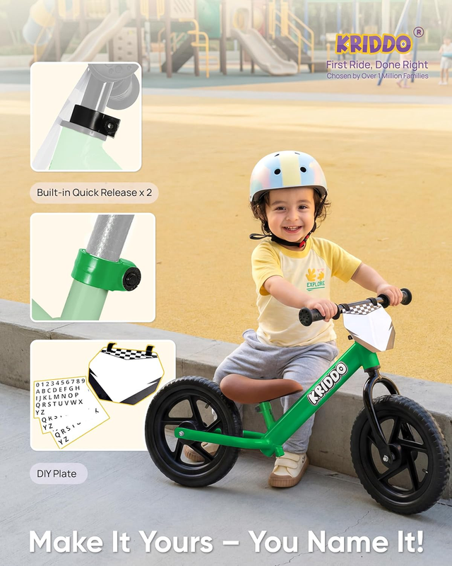 Toddler Balance Bike 12 Inch 18M-5Y Push Bike Custom Plate Green Kids3