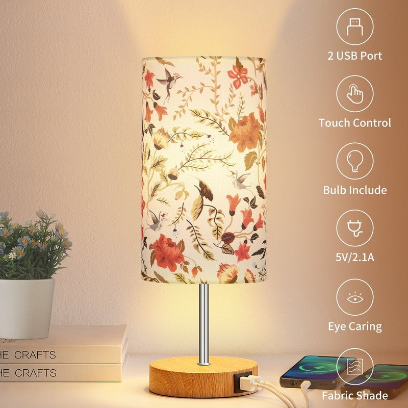 15" Touch Control Table Lamp w/ Dual USB Floral Shade 3 Way Dimmable Bedside1