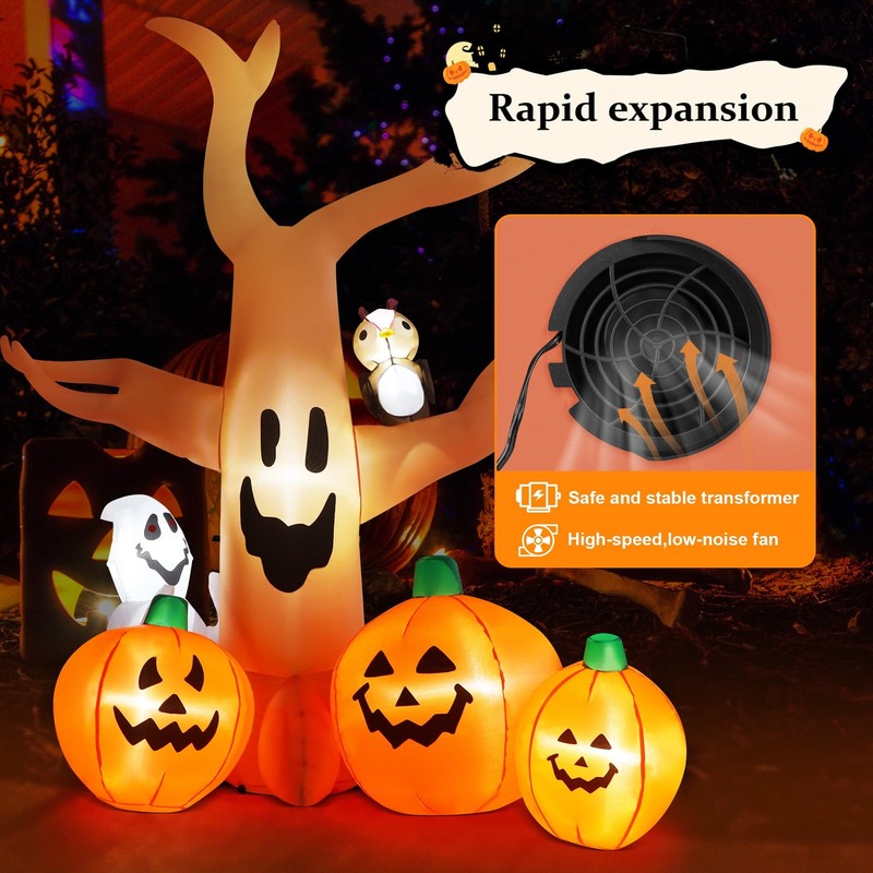 8Ft Halloween Inflatable Dead Tree w/ LED, Pumpkin, Ghost & Owl Yard Decor8