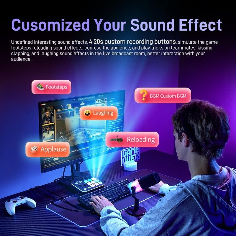 Gaming Audio Mixer RGB Bluetooth Pro Preamp 48V Phantom Live Streaming G1 NEO3