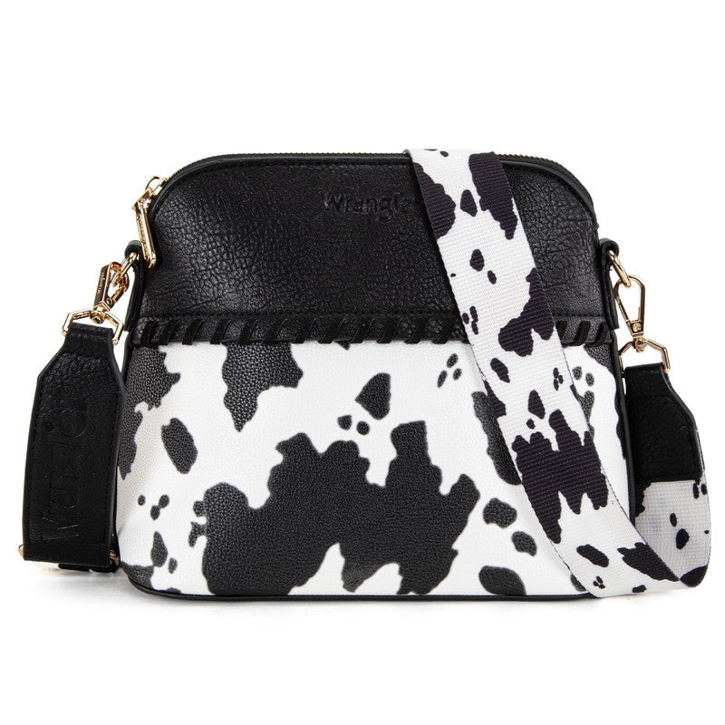 Wrangler 3Pc Handbag Set Tote Crossbody Purse Wallet Cow Print Black1