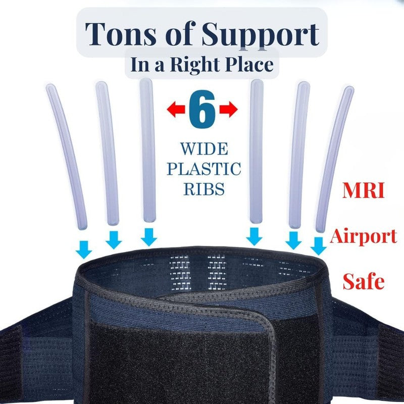Back Support Brace Medium 32 37" – Adjustable Lumbar Belt, 6 Ribs, Unisex2