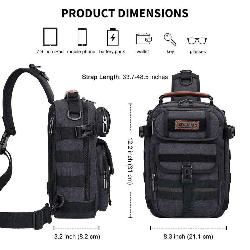 Sling Bag for Men Canvas Casual Chest Bag with USB Charging Port for Travel Dail4