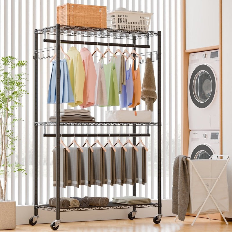 Portable Freestanding Closet Organizer Clothes Rack with Shelves & Rods4