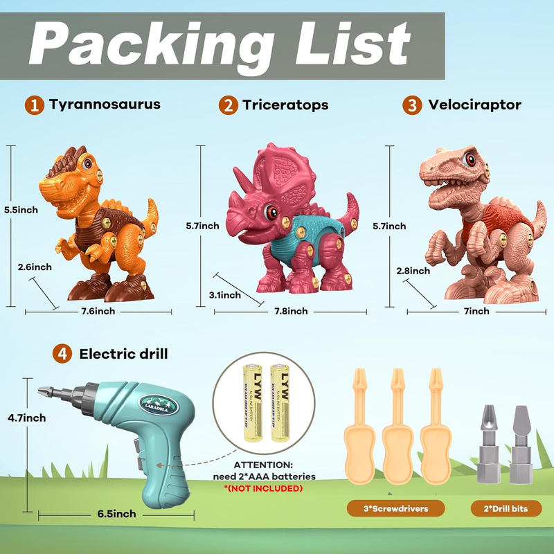 Dinosaur Building Toys Set 3 Pack STEM Take Apart Drill Construction Kit Kids6