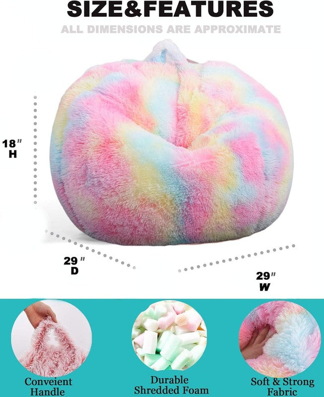Fluffy Bean Bag Chair for Kids 2.5FT Memory Foam Faux Fur Rainbow2