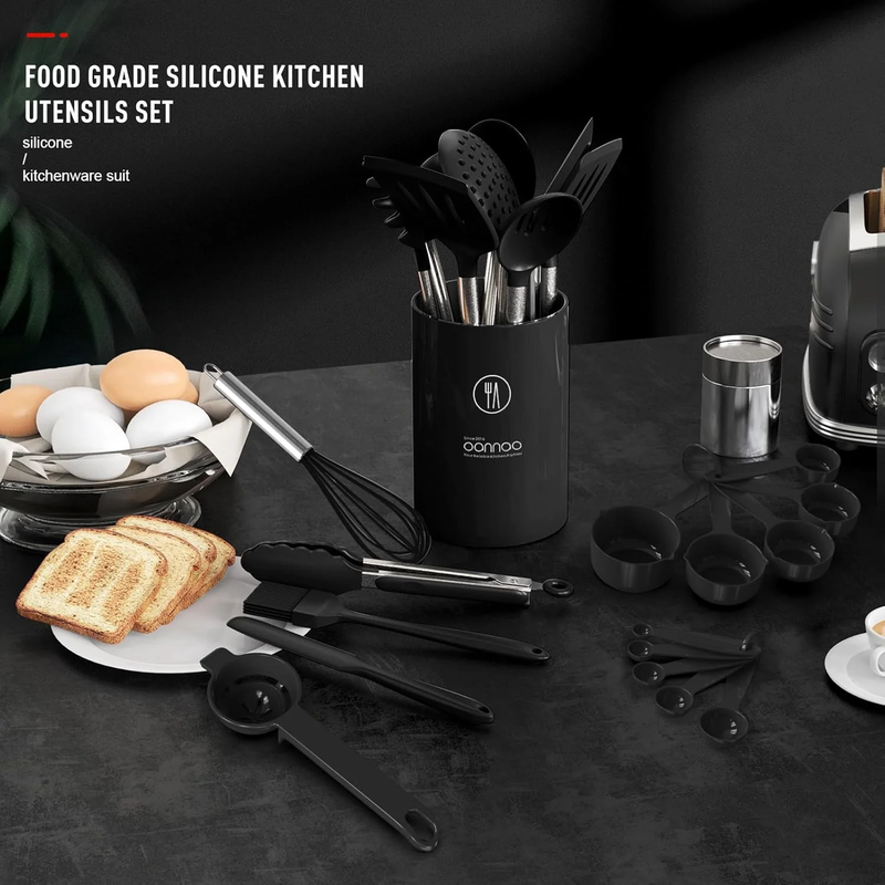 Silicone Cooking Utensils Set Heat Resistant Kitchen Tools Black6