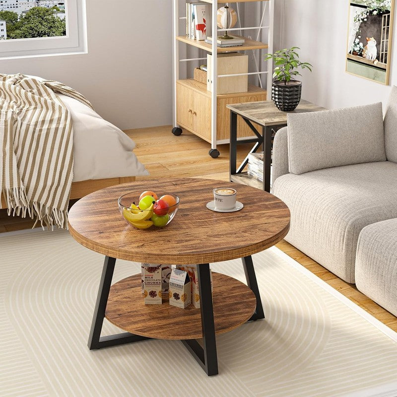 Round Coffee Table with Storage 30in Walnut Modern5