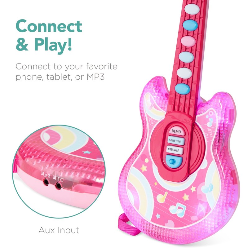 19In Kids Flash Guitar, Pretend Play Musical Instrument Toy for Toddlers W/ Mic,4