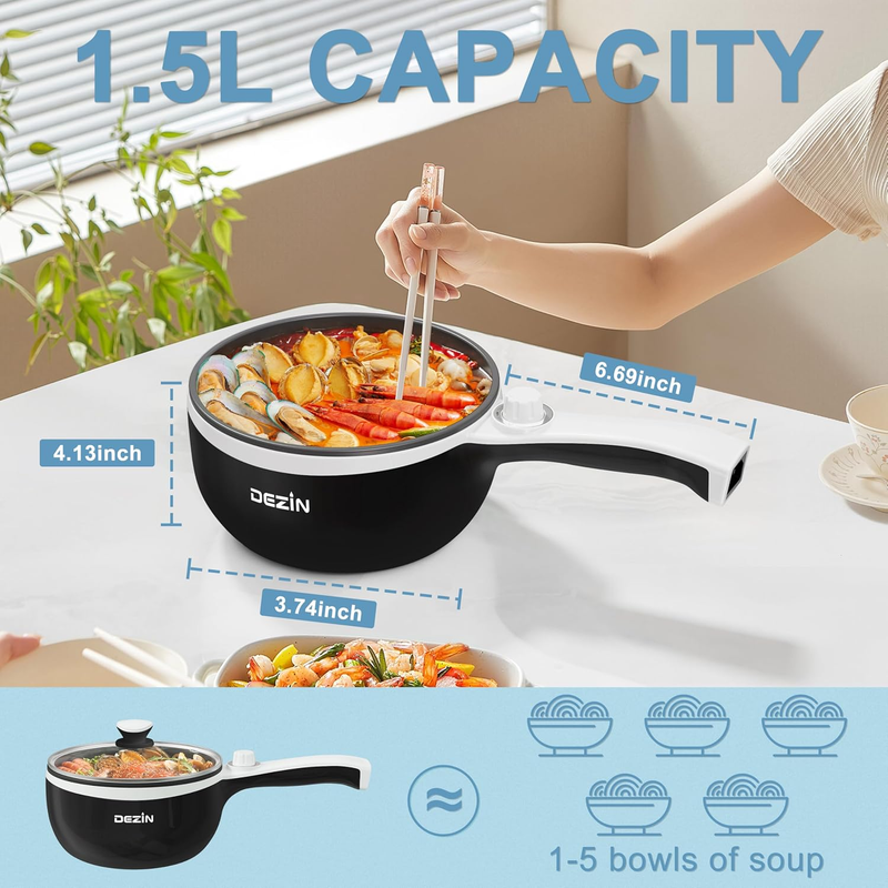 Hot Pot Electric with Steamer 1.5L  Mini Cooker Rapid Noodles Steak Egg Fried1