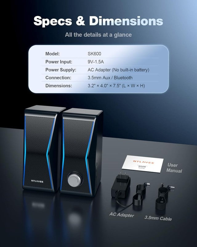 HiFi PC Speakers Bluetooth 5.0 14W RGB 3.5mm Aux EQ Desktop Laptop PS5 Xbox6