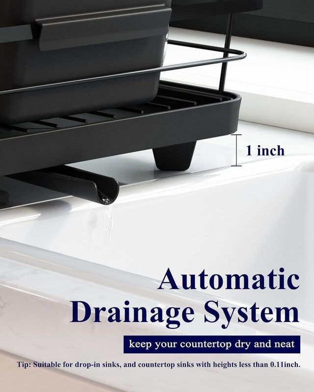 Stainless Steel Dish Drying Rack with Cutlery Holder   Black Kitchen Organizer7