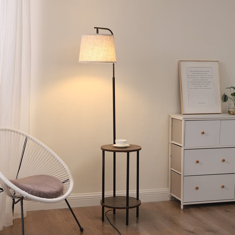 62" Rustic Farmhouse Wooden Floor Lamp with Table, Brown Lamp for Living Room6