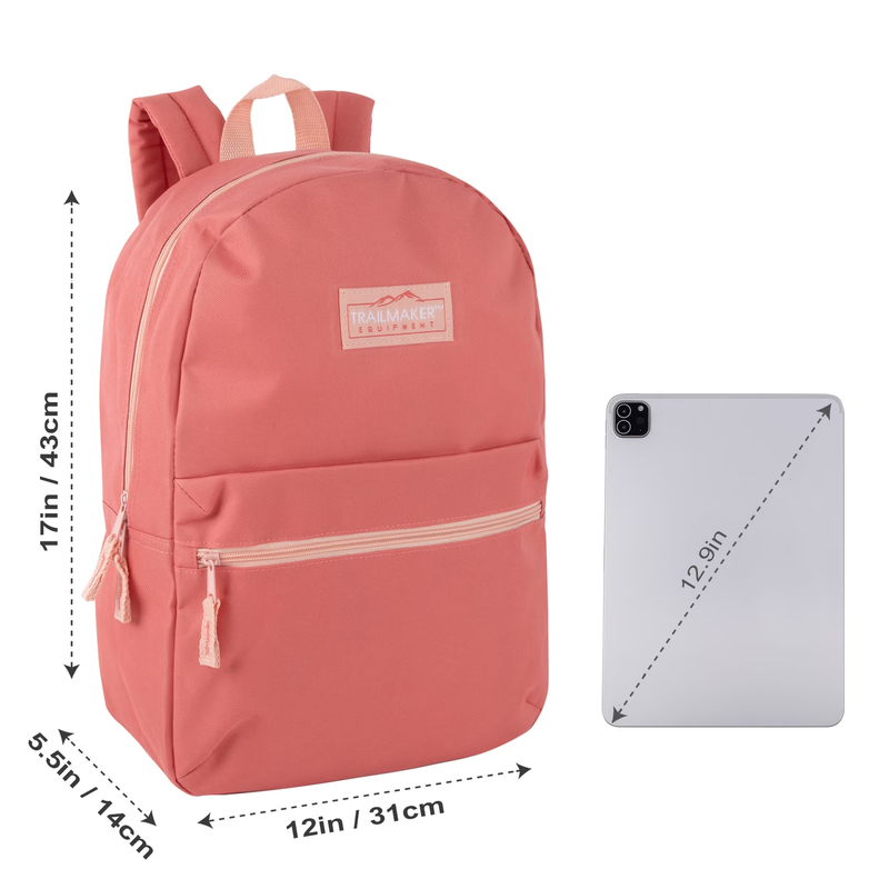Coral Classic Backpack 17" Dual Zipper School Travel Bag2
