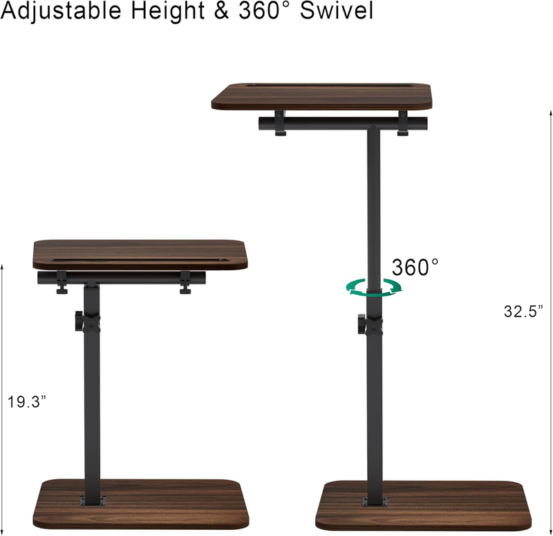 Sofa Side Table Swivel Adjustable Height Laptop Tablet Holder Small Space Black1