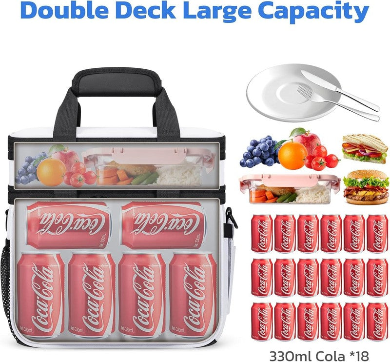 20L Expandable Double Deck Insulated Lunch Bag White Cooler5