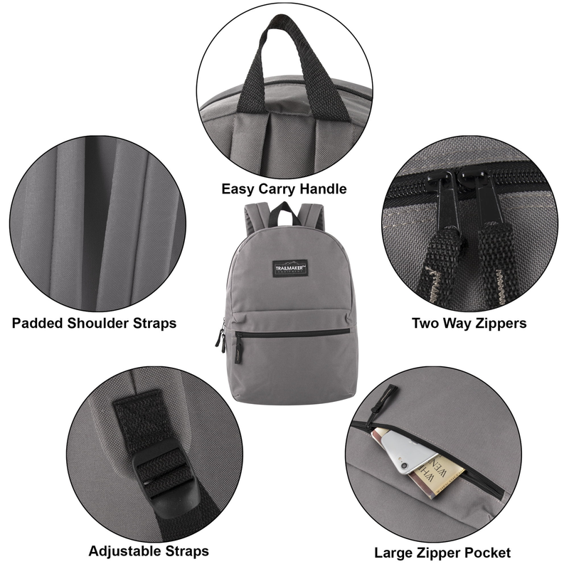 Gray Classic Backpack 17" Dual Zipper School Travel Bag4