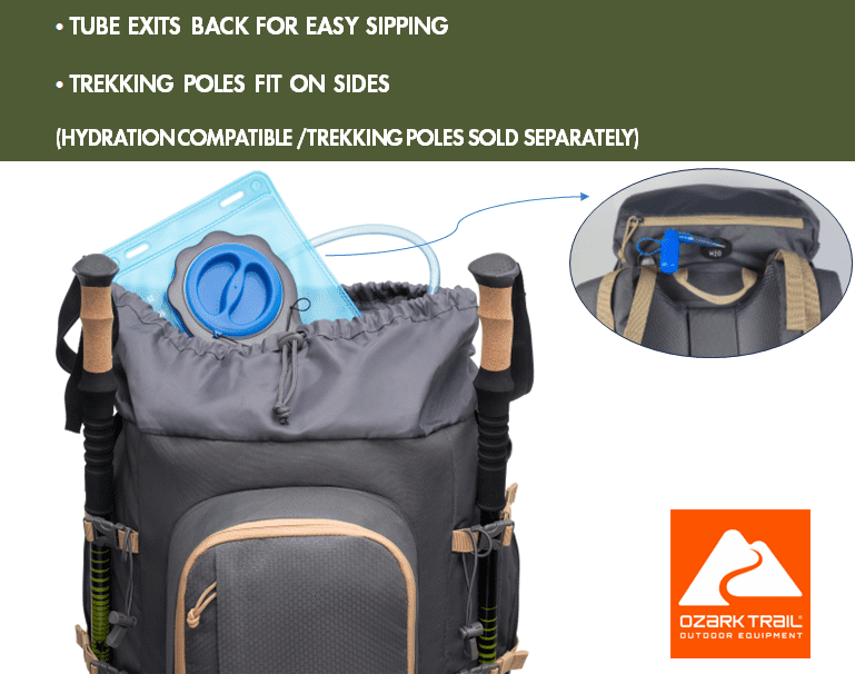 60L Adult 420D Hexagon/600D Polyester Hiking Backpack with Multiple Pockets, Tan2