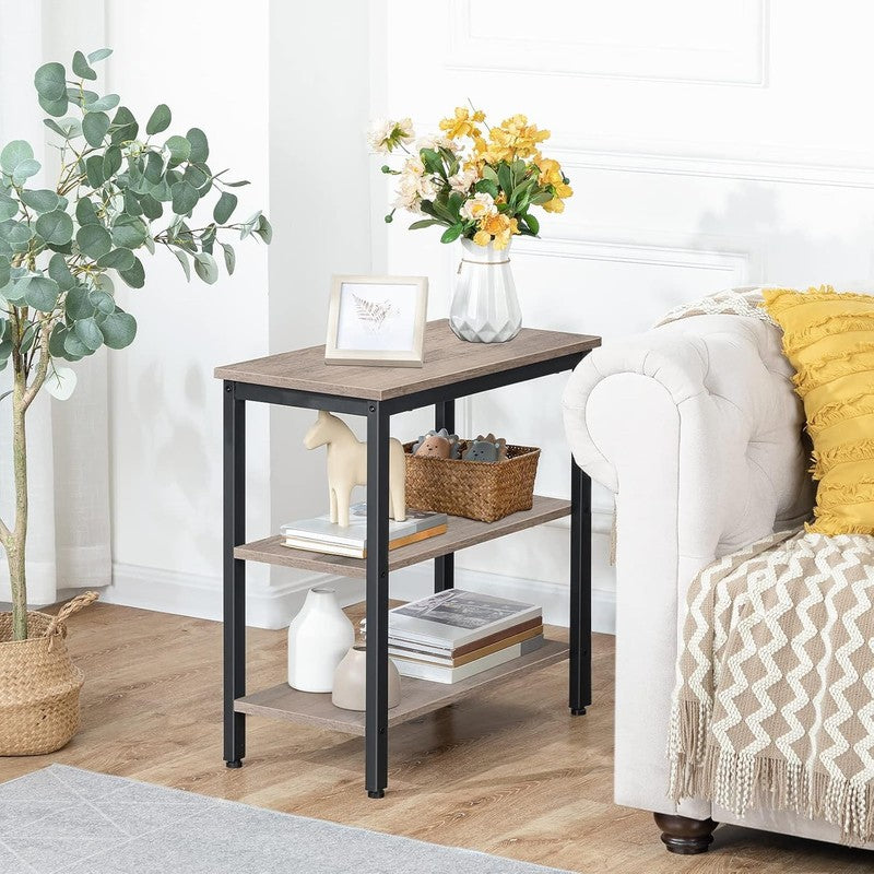 Rustic 3 Tier End Table Nightstand Narrow Side Table Greige Black1