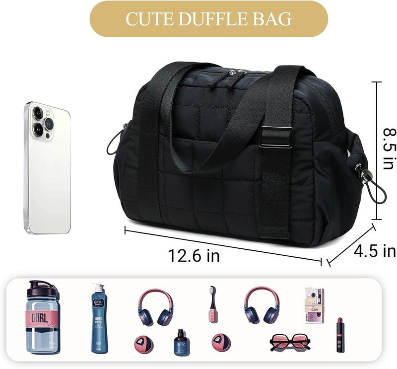 Mini Gym Bag Women Quilted Duffel Wet Compartment Coin Purse Yoga Dance Black4