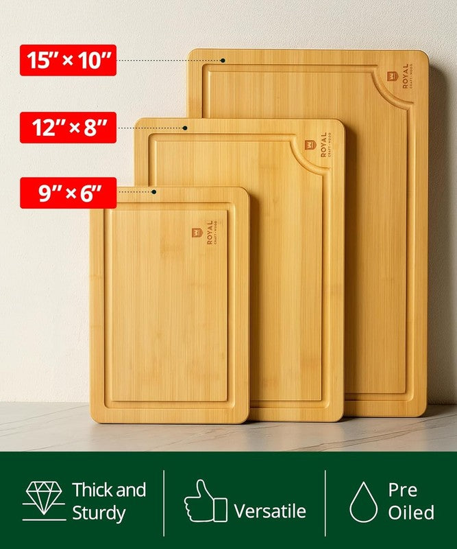 Bamboo Cutting Board Set with Juice Groove & Handles, Meal Prep & Serving1