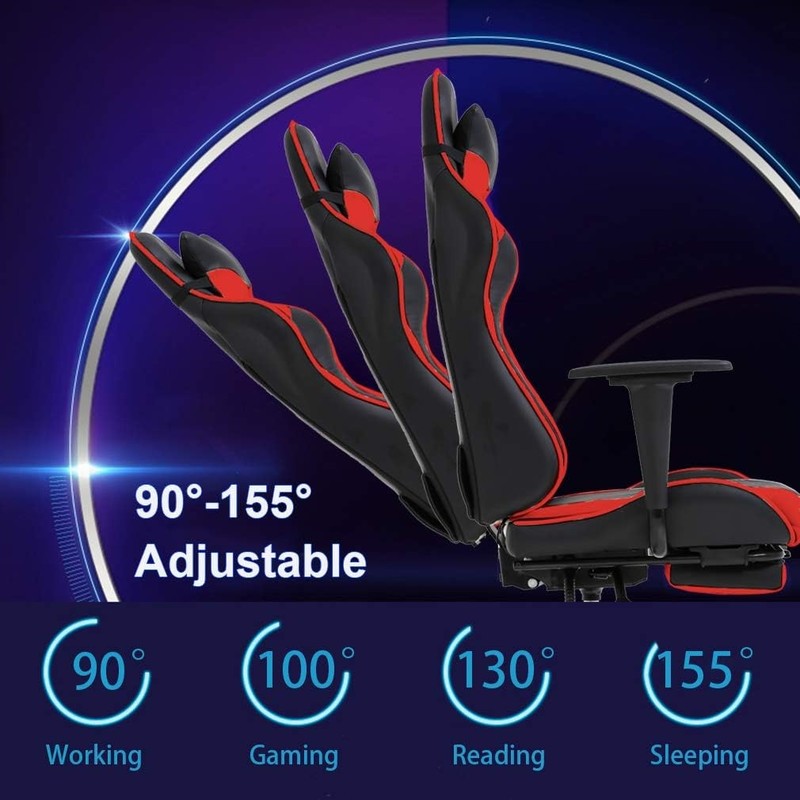 Ergonomic Gaming Chair with Footrest & Lumbar Support - Red High Back Chair4