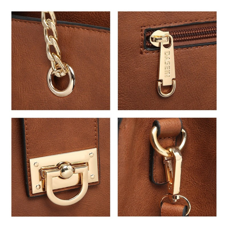 Women Hobo Bag Vegan Leather Tote Chain Shoulder Satchel Bag with Clutch5