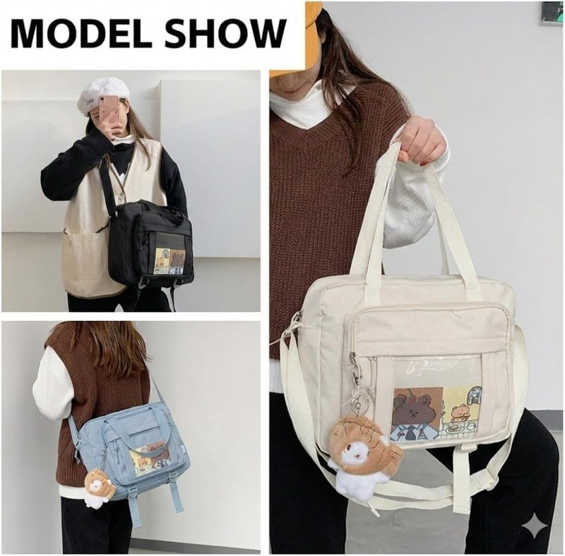 Kawaii Ita Crossbody Bag Women Pin Plush Bear Japanese Y2K Shoulder Purse5