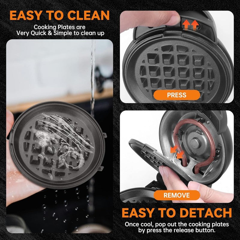 4-in-1 Mini Waffle Maker Pancake Donut Heart Waffles Removable Plates Graphite2