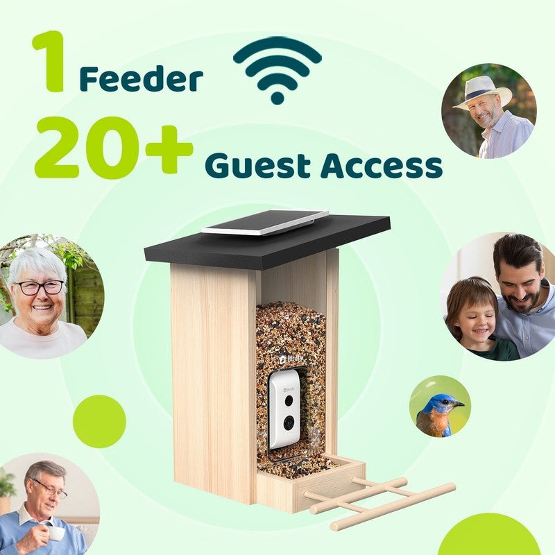 Smart Wooden Bird Feeder w/ Camera & Solar, AI ID 6000+ Species, Ebony3