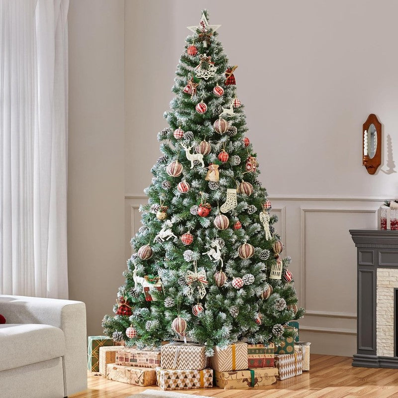 7.5Ft Artificial Christmas Tree, Snow Flocked Christmas Tree W/82 Pinecones, 1347