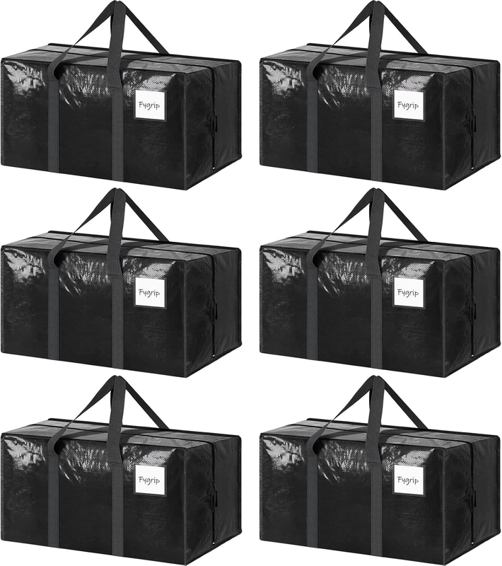6 Pack Heavy Duty Moving Bags Large Storage Zipper Handles Black8