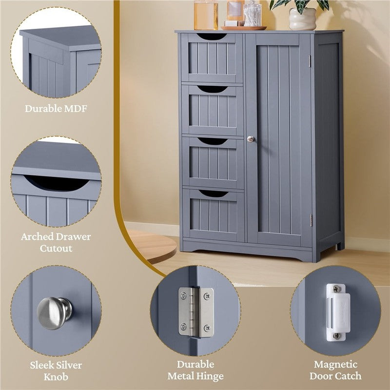 4 Drawers Wooden Bathroom Storage Cabinet, Gray6