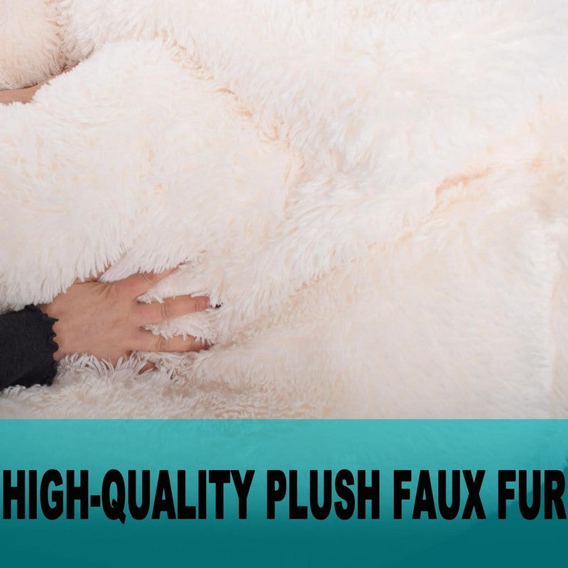 Fluffy Stuffed Animal Storage Bean Bag Cover Faux Fur Beige5
