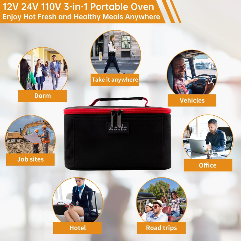 Portable Electric Lunch Box 12V/24V/110V Food Warmer Black Red6