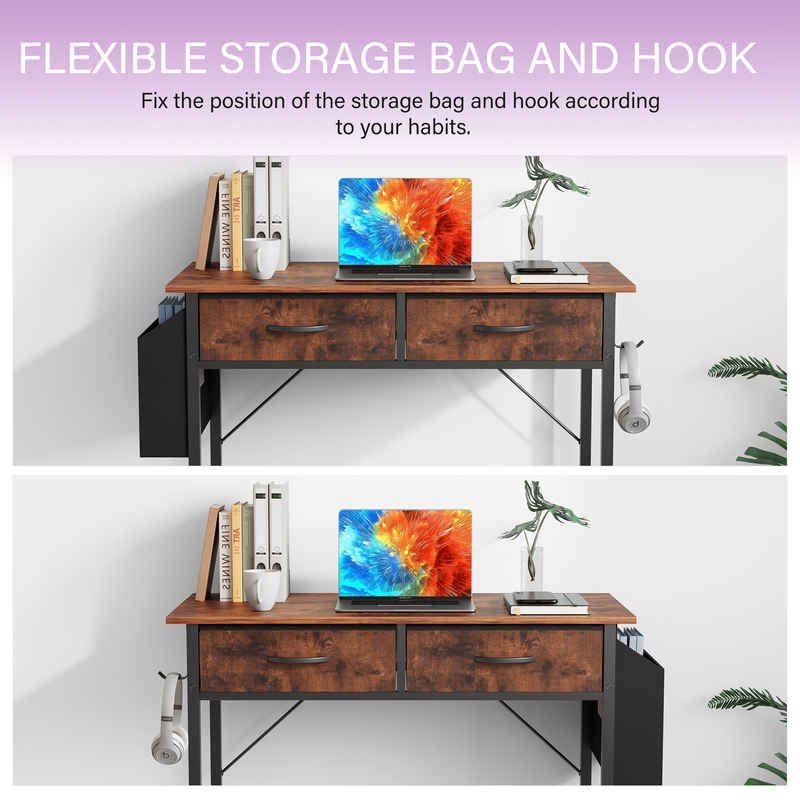 32" Small Desk w/ Fabric Drawers Vanity/Storage Desk for Bedroom Rust Brown7