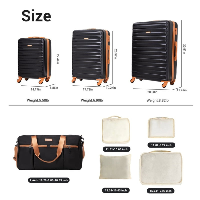 3Pc Hardside Luggage Set TSA Spinner Suitcase Duffle Packing Cubes Black6