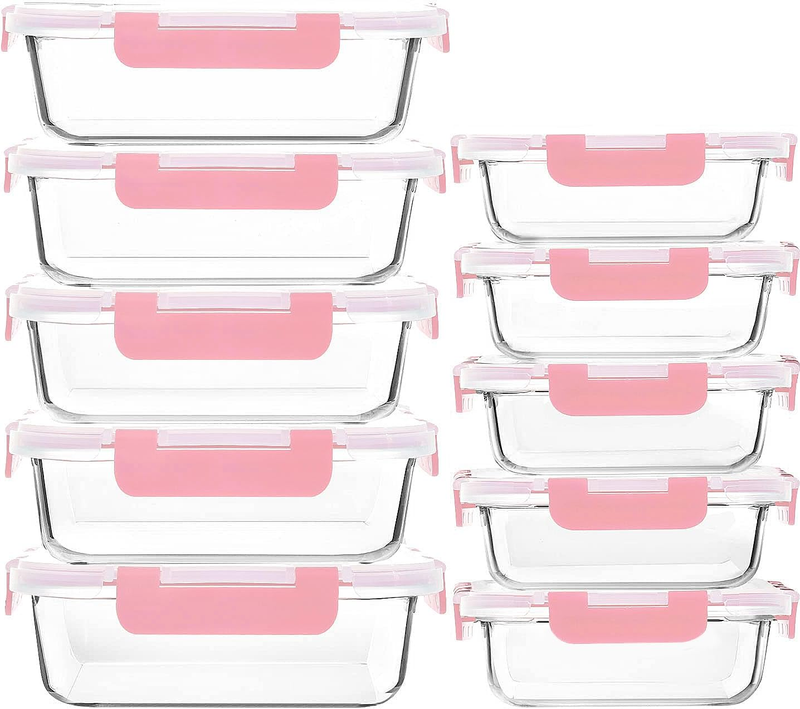 10 Pack Glass Meal Prep Containers Airtight Snap Lock Lids Pink9