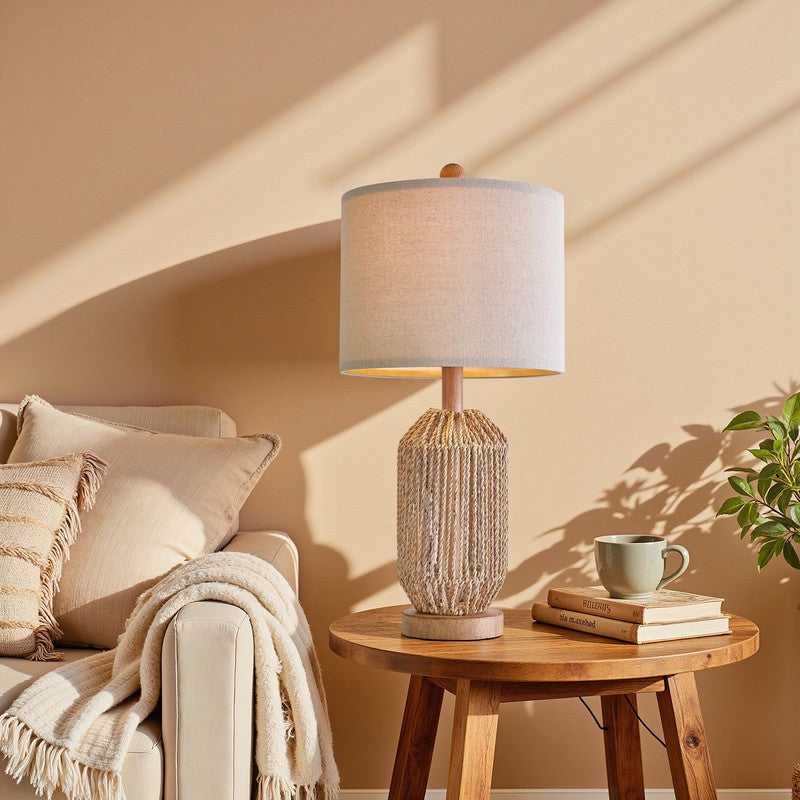 Set of 2 23.75" Twine Resin Table Lamps Retro for Bedroom & Living Room2