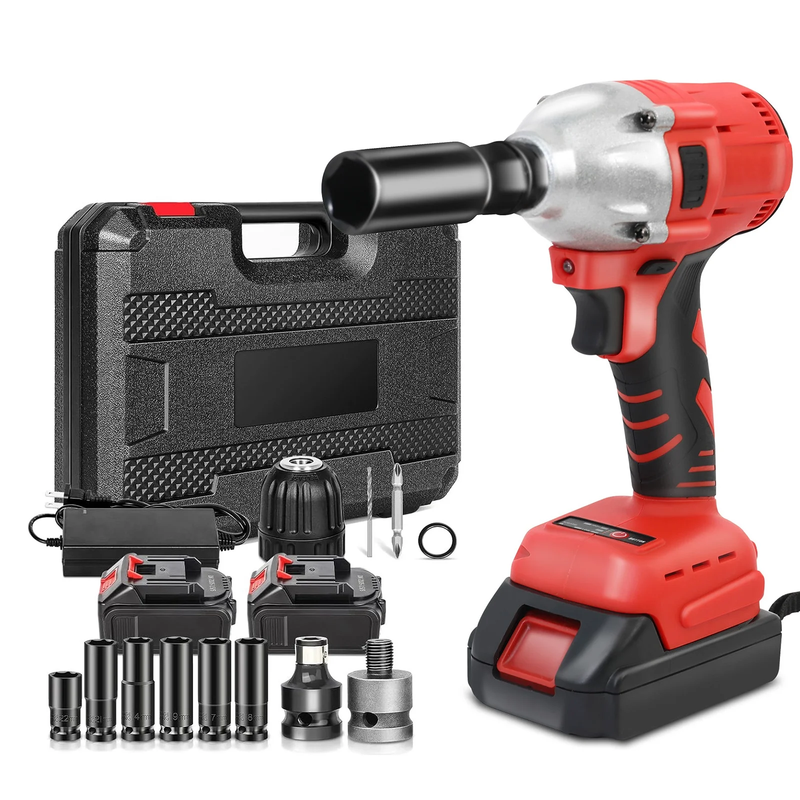Baokaler Cordless Impact Wrench 1/2 Inch 740 Ft-Lbs Brushless with 2 Batteries F7