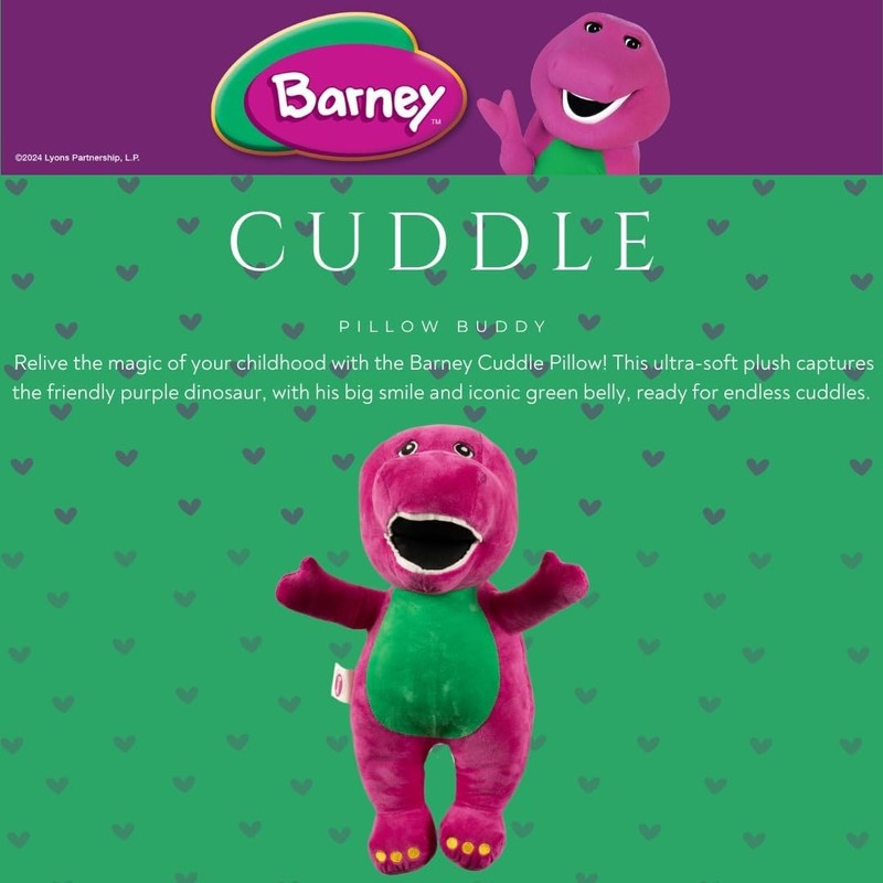 Collectibles Barney Classic Bedding Super Soft Cozy Decorative Pillow, (Official1